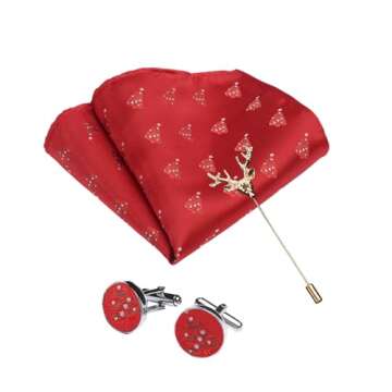 Mens Christmas Tie Set Red Xmas Tree Tie for Men Holiday Novelty Necktie and Pocket Square Party Vacation Fun Festival Gift