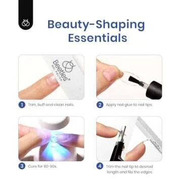 Beetles Soft Gel Nail Kit Medium Coffin Easy Nail Extension Set 5 In 1 Nail Glue Gel Base Coat with Pre shaped Gel Nail Tips and Led Nail Lamp Acrylic Nail Clipper Valentine's Day Gifts for Women