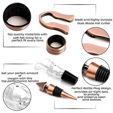 Wine Bottle Opener Set | Best Sellers Openers Kit | Enthusiast Corkscrew for Travel with Foil Cutter, Stand, Plug, Wine Aerator, Drip Ring + Engraved Wooden Gift Box