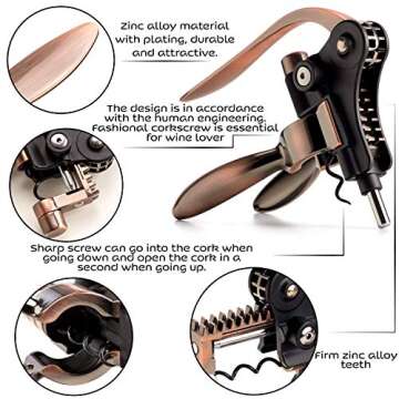 Wine Bottle Opener Set | Best Sellers Openers Kit | Enthusiast Corkscrew for Travel with Foil Cutter, Stand, Plug, Wine Aerator, Drip Ring + Engraved Wooden Gift Box