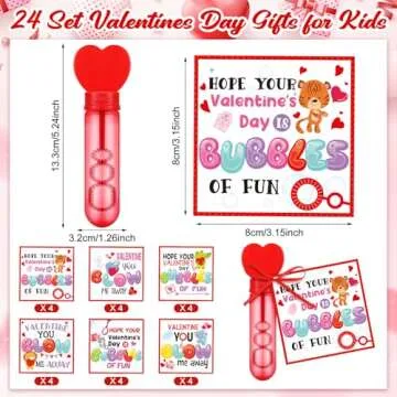 Rotatingpals 24 Set Valentines Day Gifts for Kids, Include 24 Pcs 7.9 x 0.4” Red Heart Bubble Wands with Bubbles Solution, 24 Animal Valentine Cards Party Favors for Classroom Exchange Gifts Prizes