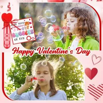 Rotatingpals 24 Set Valentines Day Gifts for Kids, Include 24 Pcs 7.9 x 0.4” Red Heart Bubble Wands with Bubbles Solution, 24 Animal Valentine Cards Party Favors for Classroom Exchange Gifts Prizes