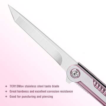 FUNBRO Pink Pocket Knife for Women - Slim EDC Knife with 7CR13Mov Steel Tanto Blade, Clip and Glass ...