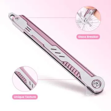 FUNBRO Pink Pocket Knife for Women - Slim EDC Knife with 7CR13Mov Steel Tanto Blade, Clip and Glass Breaker - Womens Knife for Self Defense - Cute Girl Survival Tool Pocket & Folding Knives