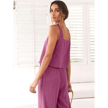 ANRABESS Women's 2 Piece Outfits Linen Pants Jumpsuit Matching Lounge Set Casual Summer Beach Vacation Trendy Clothes Rose Small