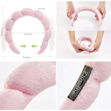 Ztomine Spa Headbands, Set of 2 - Terry Cloth Face Wash Headbands for Women - Puffy Makeup Headbands...