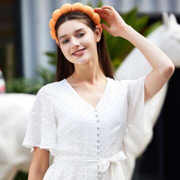 Ztomine Spa Headbands, Set of 2 - Terry Cloth Face Wash Headbands for Women - Puffy Makeup Headbands for Facial, Mask (Pink, Orange)