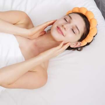 Ztomine Spa Headbands, Set of 2 - Terry Cloth Face Wash Headbands for Women - Puffy Makeup Headbands for Facial, Mask (Pink, Orange)