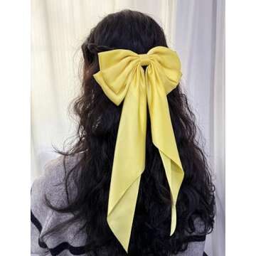 SUSULU Hair Bows for Women,Yellow Bow Hair Clips for Girl Hair Bows Barrette Metal Clips Long Ribbon Hairpin Party Bows for Hair Ponytail Hair Styling Accessories 2pack
