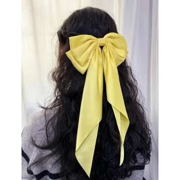SUSULU Hair Bows for Women,Yellow Bow Hair Clips for Girl Hair Bows Barrette Metal Clips Long Ribbon Hairpin Party Bows for Hair Ponytail Hair Styling Accessories 2pack