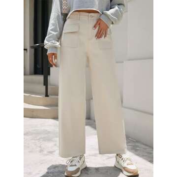 Dokotoo Women's Pants High Waisted Cargo Pants Women Baggy Jeans for Women Straight Wide Leg 2024 Fa...