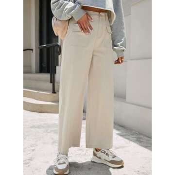 Dokotoo Women's Pants High Waisted Cargo Pants Women Baggy Jeans for Women Straight Wide Leg 2024 Fall Outfits Fashion Clothes Casual Pants Trendy Pocket Teen Girls Trousers Stretch Denim Pants Khaki