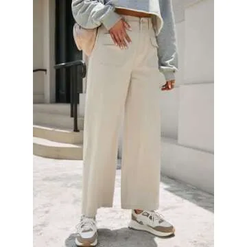 Dokotoo Women's Pants High Waisted Cargo Pants Women Baggy Jeans for Women Straight Wide Leg 2024 Fall Outfits Fashion Clothes Casual Pants Trendy Pocket Teen Girls Trousers Stretch Denim Pants Khaki