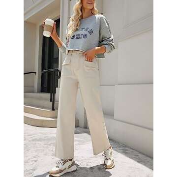 Dokotoo Women's Pants High Waisted Cargo Pants Women Baggy Jeans for Women Straight Wide Leg 2024 Fall Outfits Fashion Clothes Casual Pants Trendy Pocket Teen Girls Trousers Stretch Denim Pants Khaki