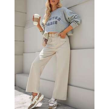 Dokotoo Women's Pants High Waisted Cargo Pants Women Baggy Jeans for Women Straight Wide Leg 2024 Fall Outfits Fashion Clothes Casual Pants Trendy Pocket Teen Girls Trousers Stretch Denim Pants Khaki