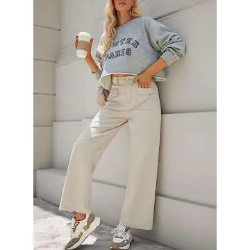 Dokotoo Women's Pants High Waisted Cargo Pants Women Baggy Jeans for Women Straight Wide Leg 2024 Fall Outfits Fashion Clothes Casual Pants Trendy Pocket Teen Girls Trousers Stretch Denim Pants Khaki