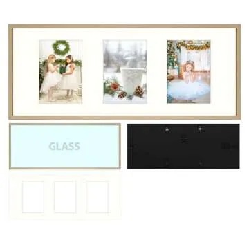 Golden State Art, 8x20 Gold Photo Aluminum Metal Collage Frame with Mat displays (3) 4"x6" Pictures