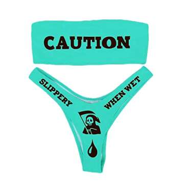 Funny Bikini Sets for Women with Graphic Crop Top & High Waisted Bottoms