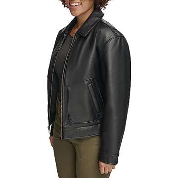Levi's Women's Faux Leather Lightweight Dad Bomber Jacket, Pebbled Black