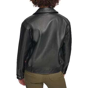 Levi's Women's Faux Leather Lightweight Dad Bomber Jacket, Pebbled Black