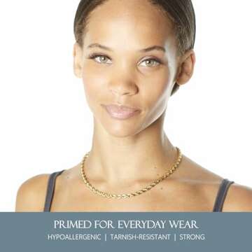 KISPER 18k Gold Hip Hop Rope Chain Necklace – 5mm Thick Gold Plated Stainless Steel Jewelry for Women & Men with Lobster Clasp, 18"