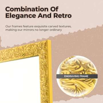 LFT HUIMEI2Y Door Mirror Full Length, 50" x14" Over The Door Full Body Wall Mirror, Full Length Mirror for Door with Engraving Frame for Bedroom, Living Room, Dressing Room, Gold