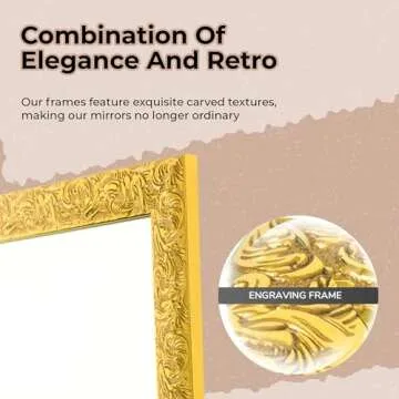 LFT HUIMEI2Y Door Mirror Full Length, 50" x14" Over The Door Full Body Wall Mirror, Full Length Mirror for Door with Engraving Frame for Bedroom, Living Room, Dressing Room, Gold