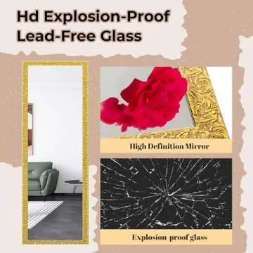 LFT HUIMEI2Y Door Mirror Full Length, 50" x14" Over The Door Full Body Wall Mirror, Full Length Mirror for Door with Engraving Frame for Bedroom, Living Room, Dressing Room, Gold