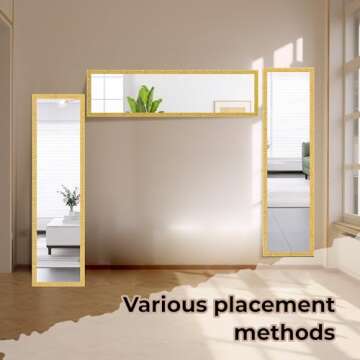 LFT HUIMEI2Y Door Mirror Full Length, 50" x14" Over The Door Full Body Wall Mirror, Full Length Mirror for Door with Engraving Frame for Bedroom, Living Room, Dressing Room, Gold