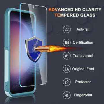 RMOCR Case for Samsung Galaxy S25, Full Body Heavy Duty Rugged Shockproof Protective Phone Cover with Lanyard Strap, Tempered Glass Screen Protector and Camera Lens Cover, Mint Green