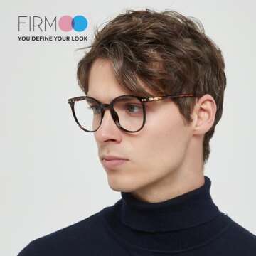 Firmoo Blue Light Blocking Glasses for Women/Men, Oversize Bluelight Glasses Vintage Round Tortoise Shell Computer Glasses Anti Glare Reduce Eye Strain