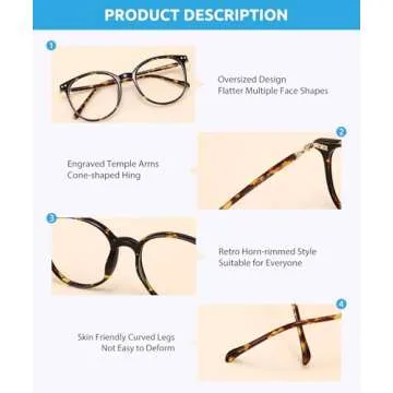 Firmoo Blue Light Blocking Glasses for Women/Men, Oversize Bluelight Glasses Vintage Round Tortoise Shell Computer Glasses Anti Glare Reduce Eye Strain