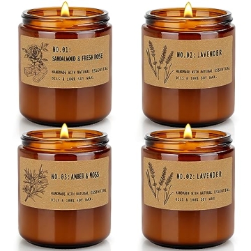 Candles for Home Scented 4 Pack for Women & Men - Long Lasting Aromatherapy Showered in Warm Scents