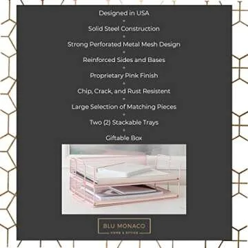Stylish Blu Monaco Pink Desk Organizer Stackable Tray Set