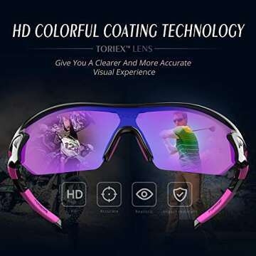 TOREGE Polarized Sports Sunglasses for Men Women Cycling Running Driving Fishing Golf Baseball Glasses TR02 Upgraded(Black&Purple&Pink Purple Lens)