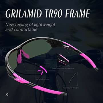 TOREGE Polarized Sports Sunglasses for Men Women Cycling Running Driving Fishing Golf Baseball Glasses TR02 Upgraded(Black&Purple&Pink Purple Lens)