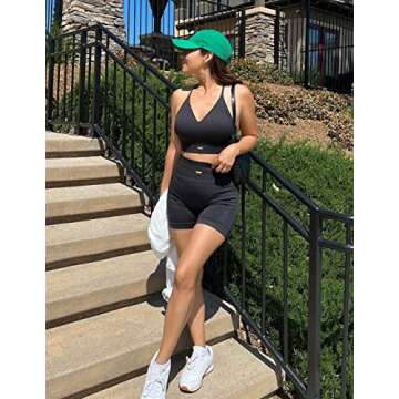 FRESOUGHT Women 2 Piece Workout Outfits Active Fitted Crop Tops and Butt Lifting Seamless Booty Shorts Yoga Gym Activewear Set Black XS