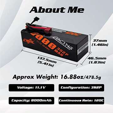 CNHL 3S Lipo Battery 8000mAh 120C 11.1V Lipo Battery with Deans Plug for RC Car Truck Boat Drag Craw...