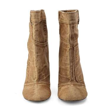 CAGLGLZ Jeans Boots for Women High Heels Square Toe Ankle Short Denim Booties Retro Cowboy Cowgirl with Zipper Fashion Casual Shoes (brown,8)