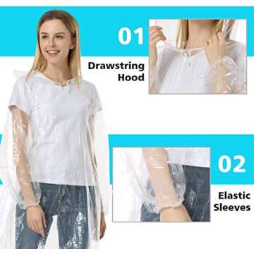 CeroPro Disposable Rain Ponchos for Adults, 5 Pack Clear Ponchos with Hood Family Pack Emergency Disposable Poncho