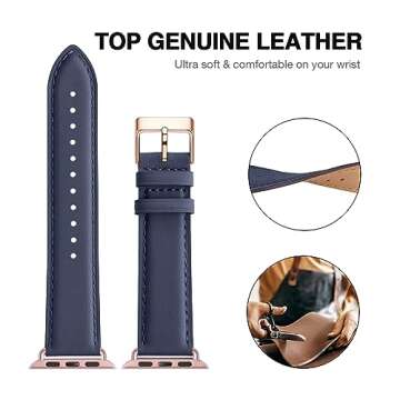 OMIU Square Bands Compatible with Apple Watch Band 38mm 40mm 41mm 42mm 44mm 45mm 49mm, Genuine Leath...