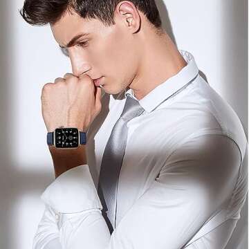 OMIU Square Bands Compatible with Apple Watch Band 38mm 40mm 41mm 42mm 44mm 45mm 49mm, Genuine Leather Wristband Starp for iWatch SE Series 8 7 6 5 4 3 2 1 Utral for Women Men(Darkblue/Rose Gold)