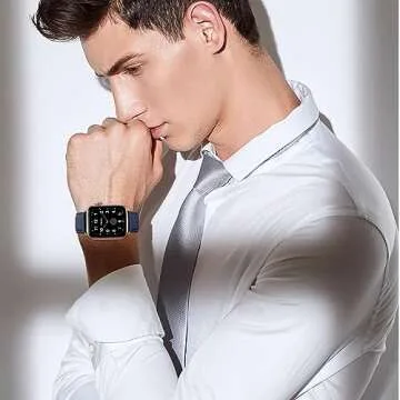 OMIU Square Bands Compatible with Apple Watch Band 38mm 40mm 41mm 42mm 44mm 45mm 49mm, Genuine Leather Wristband Starp for iWatch SE Series 8 7 6 5 4 3 2 1 Utral for Women Men(Darkblue/Rose Gold)