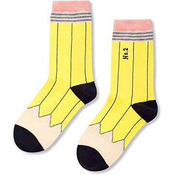 HAPPYPOP Funny Crazy Silly Gifts for Women Teen Girls, Crazy Silly Pencil socks Notebook Socks Reading Gifts Book gifts