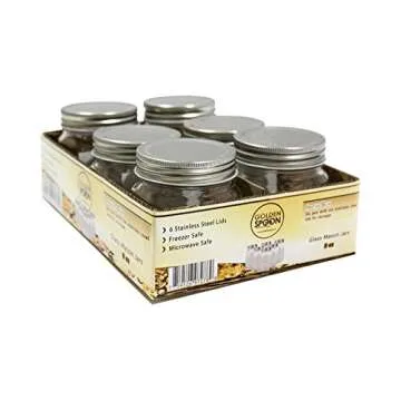 Golden Spoon Mason Jars, With Regular Lids, And Lids for Drinking, Dishwasher Safe, BPA Free, (Set of 6) (8 oz)