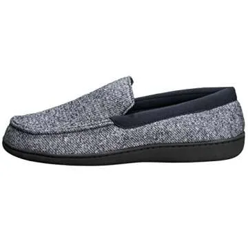 Hanes Mens Slippers House Shoes Moccasin Comfort Memory Foam Indoor Outdoor Fresh IQ, Navy, Medium