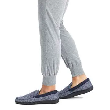 Hanes Mens Slippers House Shoes Moccasin Comfort Memory Foam Indoor Outdoor Fresh IQ, Navy, Medium