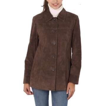 BGSD Women Anna Suede Leather Car Coat (Also available in Plus Size & Petite)
