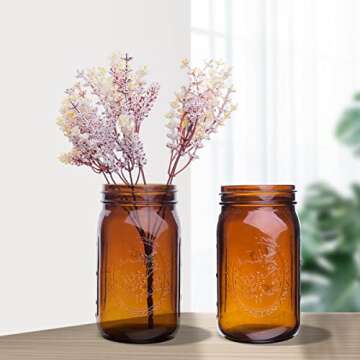 eleganttime Amber Glass Mason Jars 32 oz Wide Mouth with Airtight Lids and Bands 6 Pack Large Glass Canning Mason Jars Quart,Great for Canning Jar Pickle Fermenting Jam Jar
