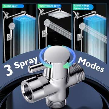 PinWin Shower Head, 8'' Dual Rain Shower Head with 11'' Adjustable Extension Arm, 7-Setting High-Pressure Handheld Combo, Rainfall LED Shower Head Water Temperature Controlled Color Changing,Chrome